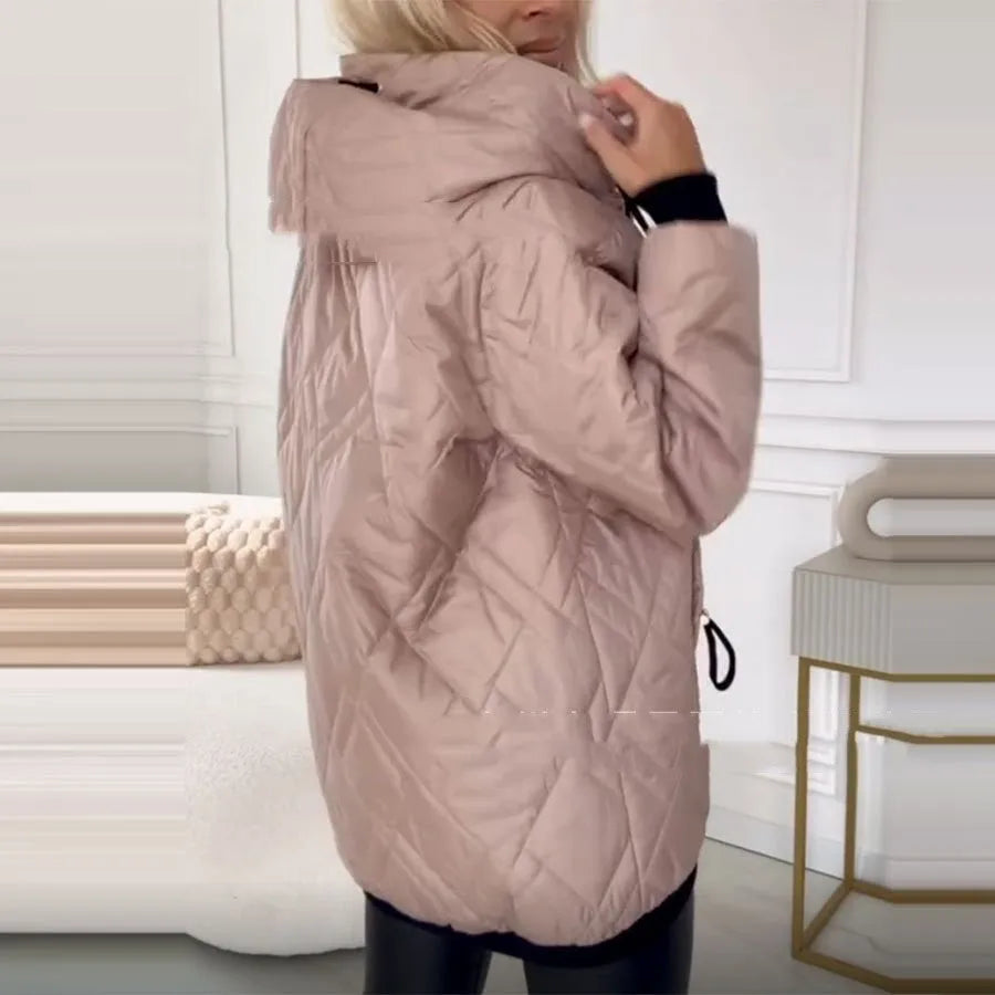 Women's casual hooded coat in polyester fabric with long sleeves in pink colour option