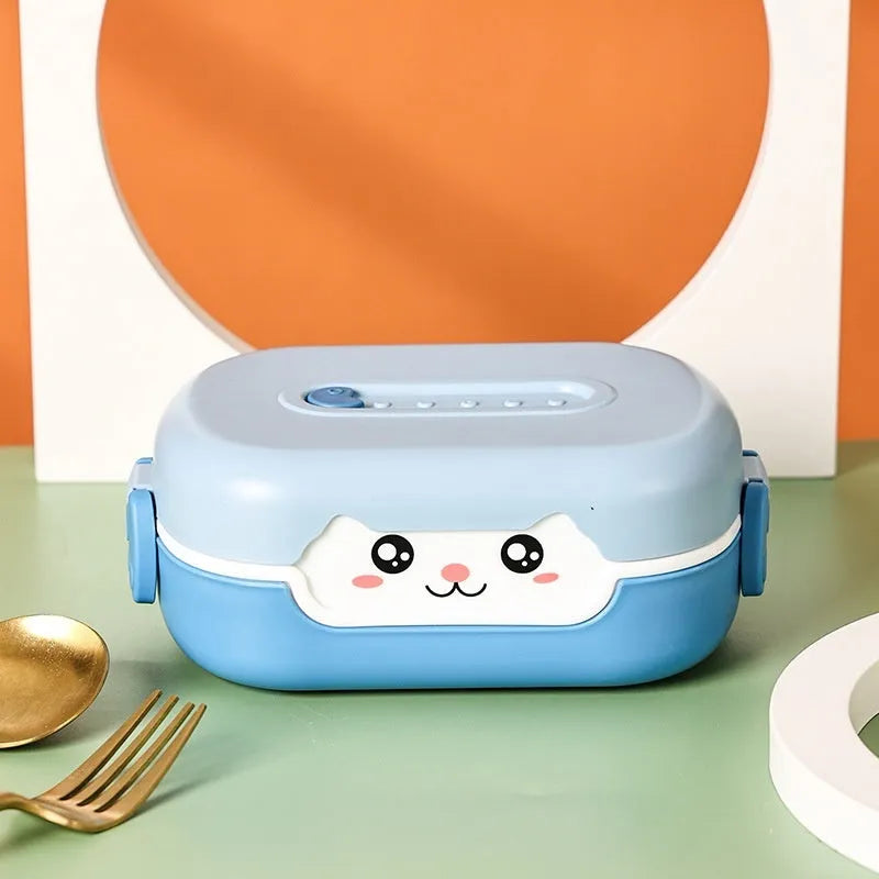 Square plastic divided lunch box with cartoon design in three colour options