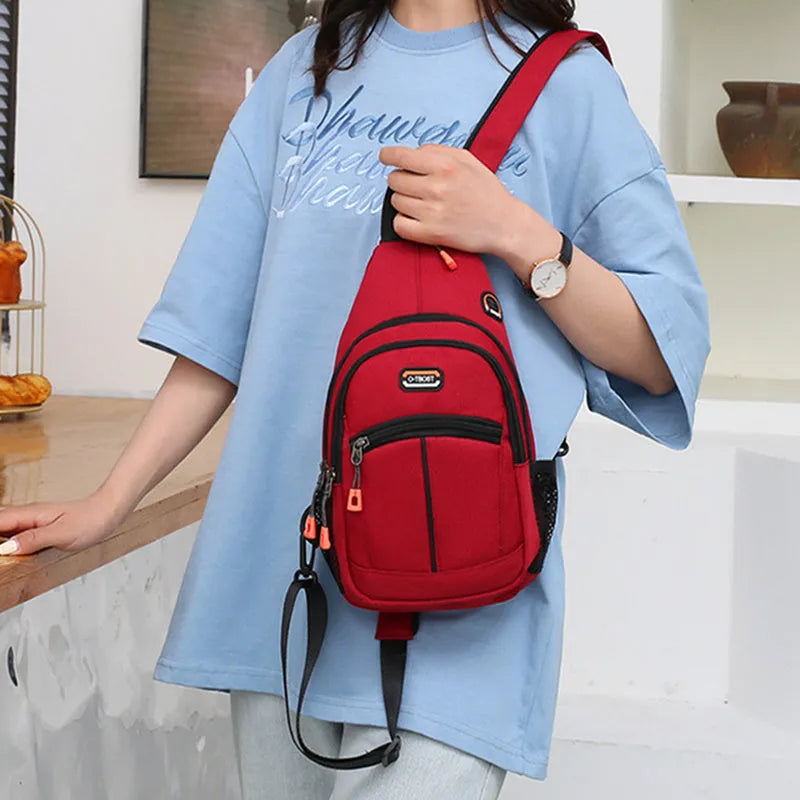 Women's multifunctional Oxford cloth backpack with USB design, medium size, vertical square shape, colour block finish
