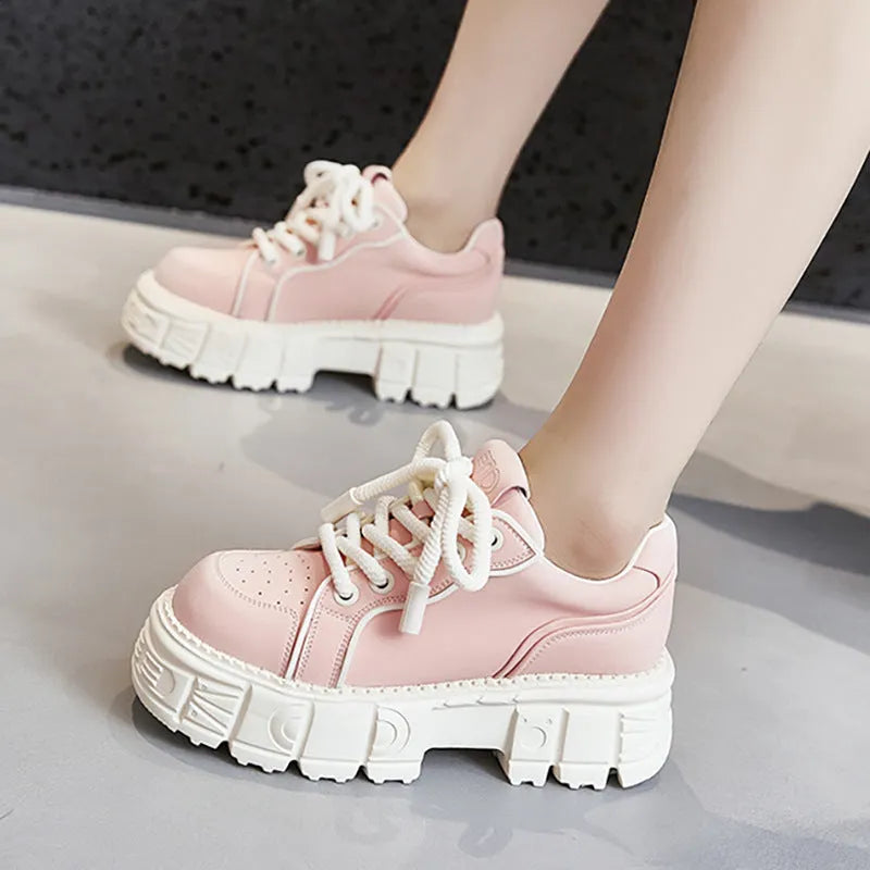 Beige leather casual shoes with thick rubber foam soles for height increase