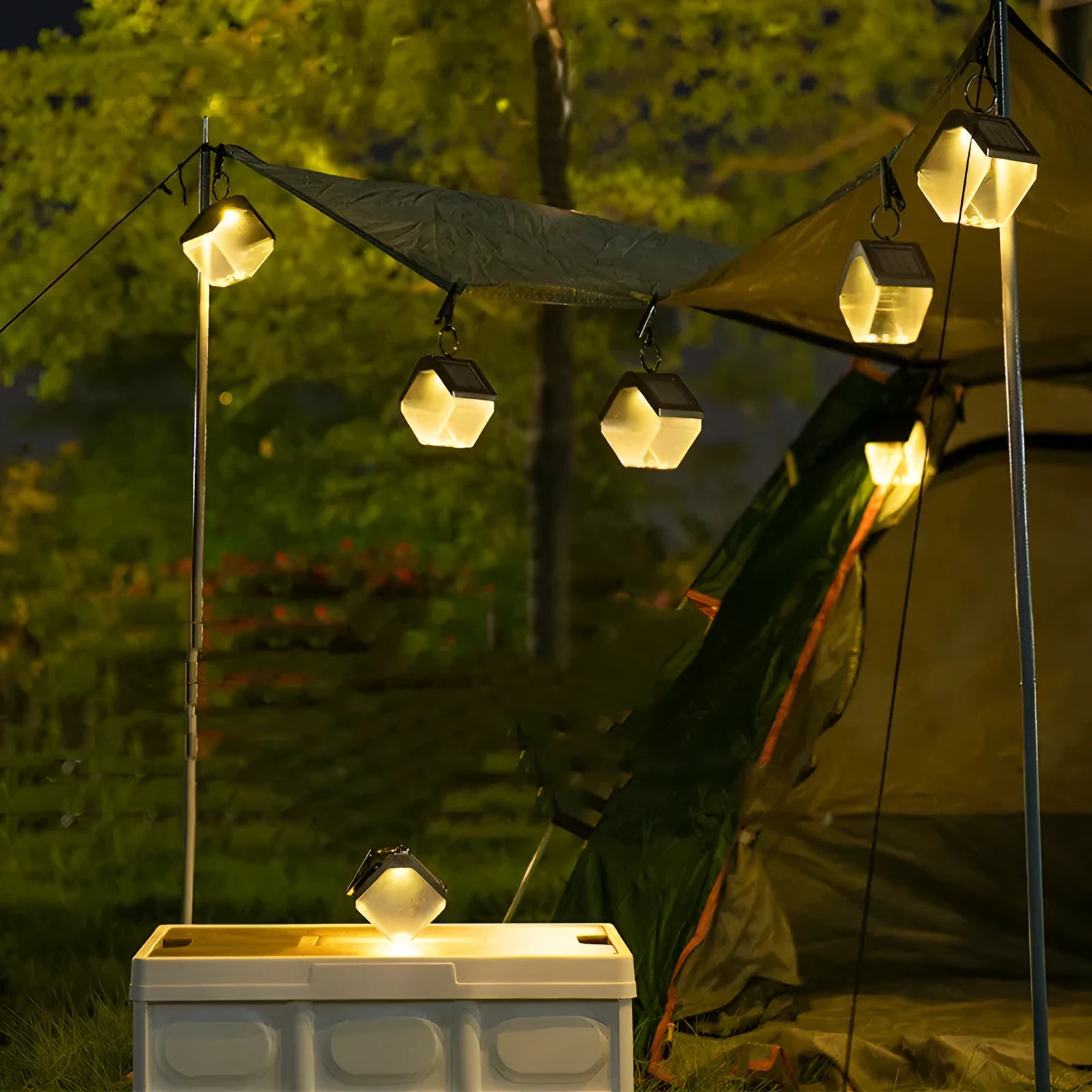 Outdoor solar ice brick chandelier dual colour warm and colour LED IP65 garden light with clip on fence