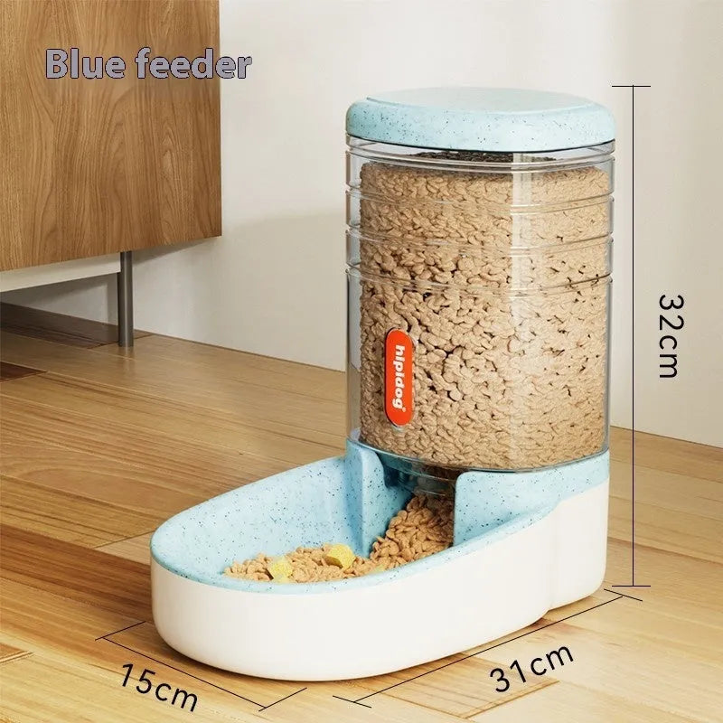 Automatic pet feeder or water fountain with 3.8L capacity in blue, green, grey, or pink colour.