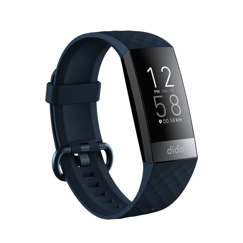 Y6 Black smart health bracelet with 1.1-inch display on a wrist, showing blood pressure and ECG readings.