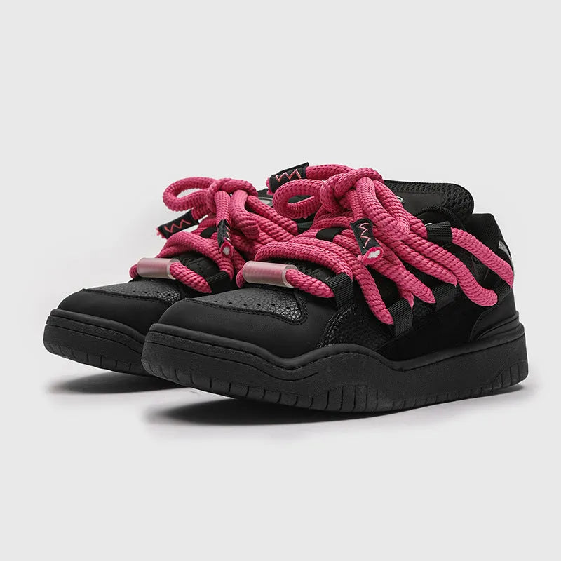 Unisex lace-up casual shoes with a thick rubber sole and mesh lining in denim blue.