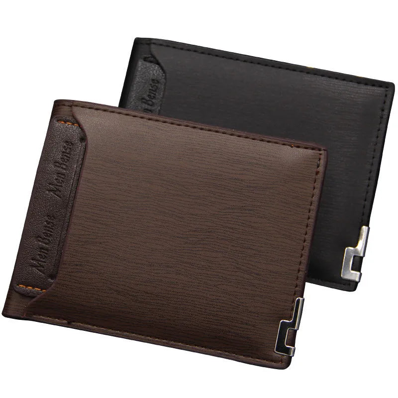 Men's short wallet with iron-edge card-picking in black, dark coffee or light coffee PU material
