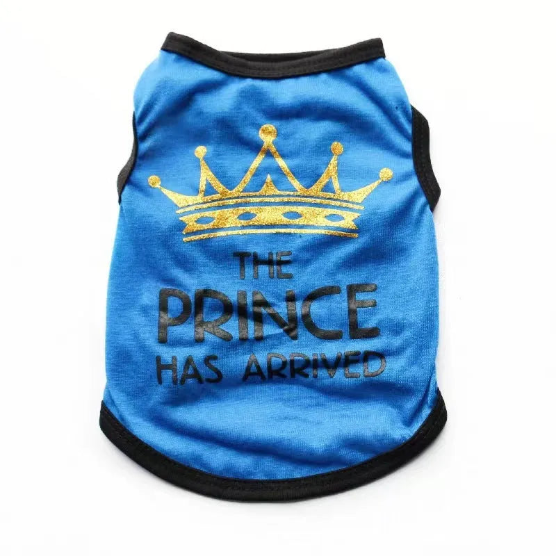 Lightweight cotton dog vest for puppies in a choice of six colours including blue and pink, shown on a small dog.