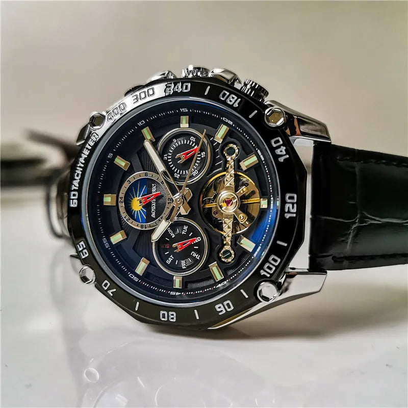 Men's automatic mechanical watch with a casual design on a wrist, showing a silver case and white dial option.