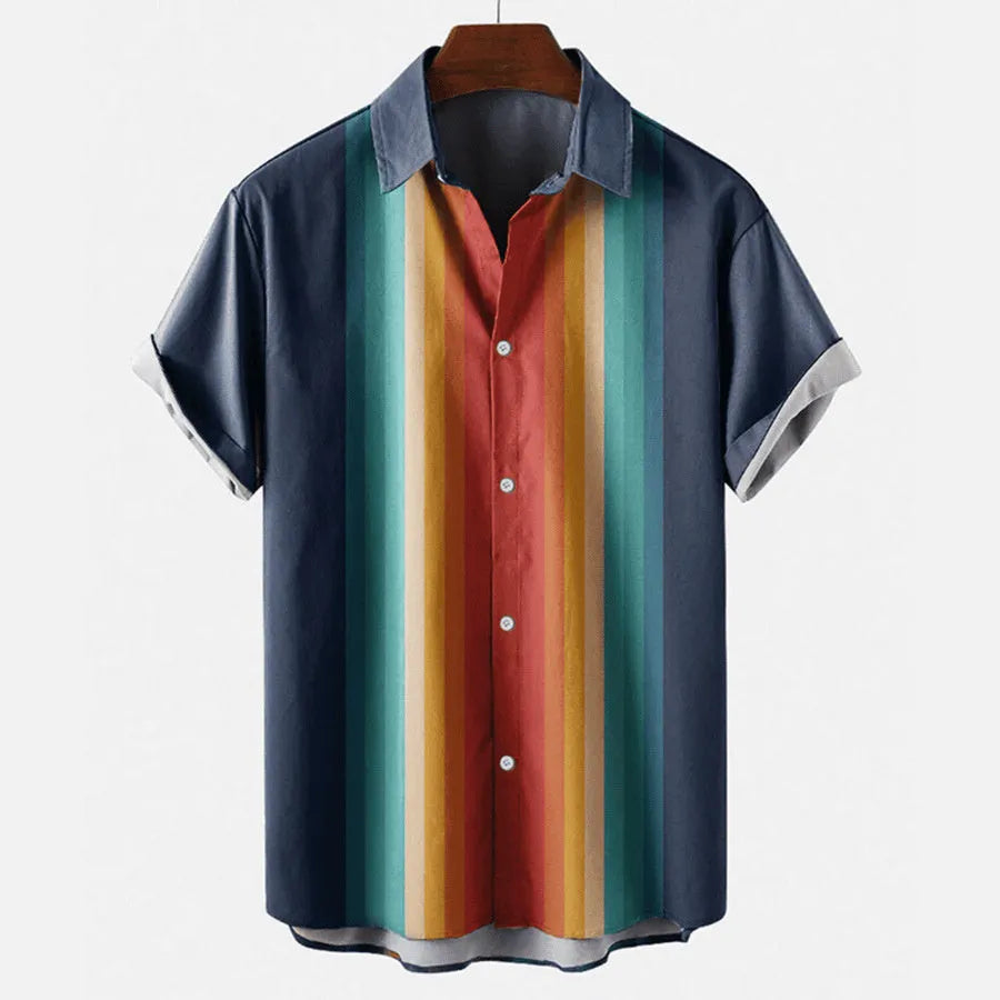Plus size loose fit men's casual shirt with 3D digital print in cardigan style.