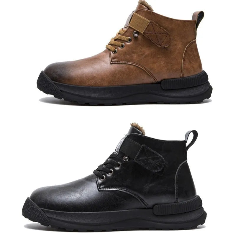 Men's high-top platform Martin Boots with velvet-textured upper and rubber sole in black colour