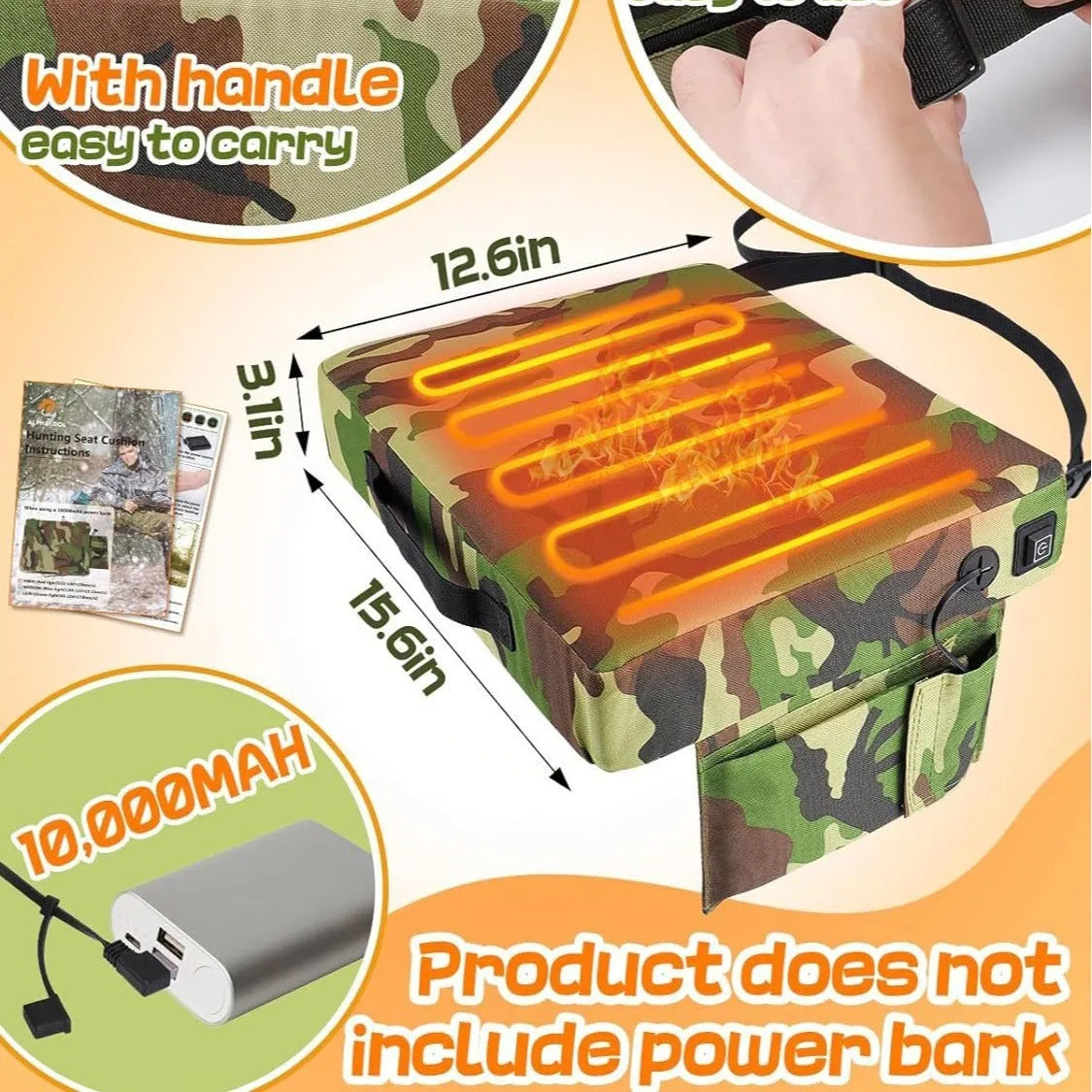 Camouflage heating cushion 40x32x7cm made from Oxford cloth for outdoor stadium or camping seating