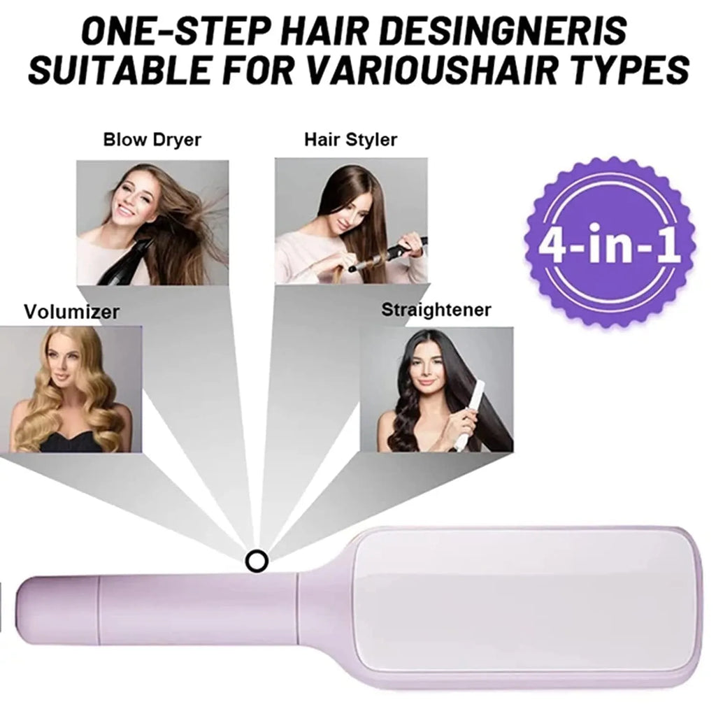 Roland purple self-cleaning hair brush with anti-static teeth and rotating telescopic handle on a white background.