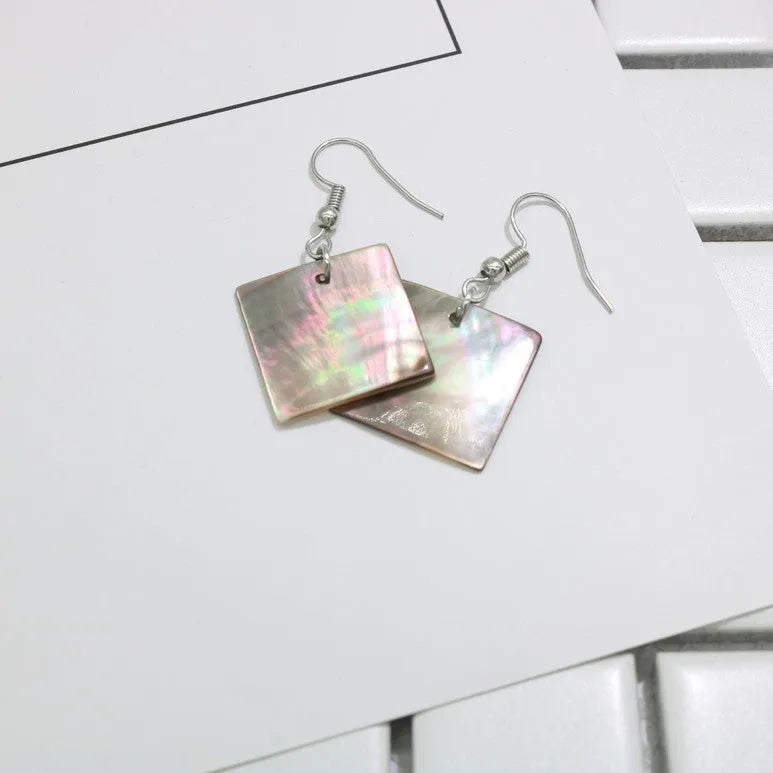 Geometric shell earrings in rectangular shell or square panther designs