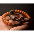 Weathering white corypha umbraculifera bodhi seed bracelet with 8x10mm drop-shaped beads in natural style