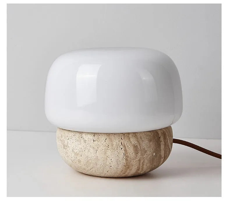 Cream-coloured retro bedside lamp with button switch and warm white bulb