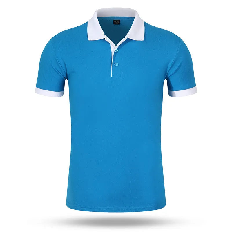 Men's loose fit cotton short sleeve advertising shirt in solid colour for work wear