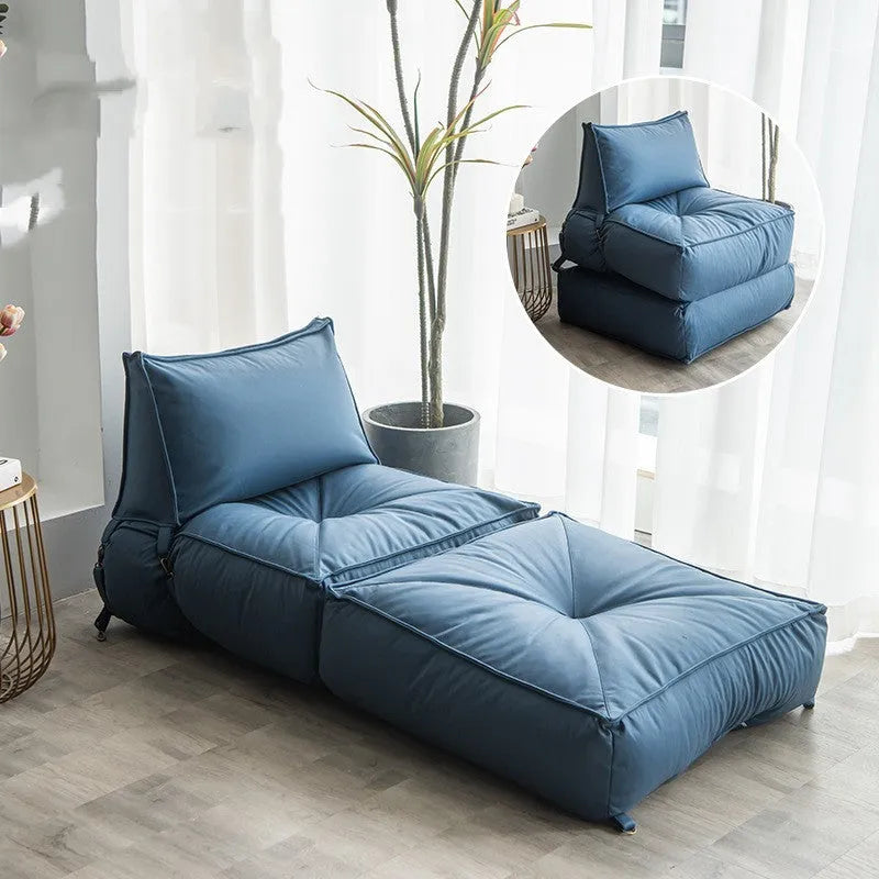 Folding back chair couch in living room with fabric cover and fine particle fill, available in multiple colours