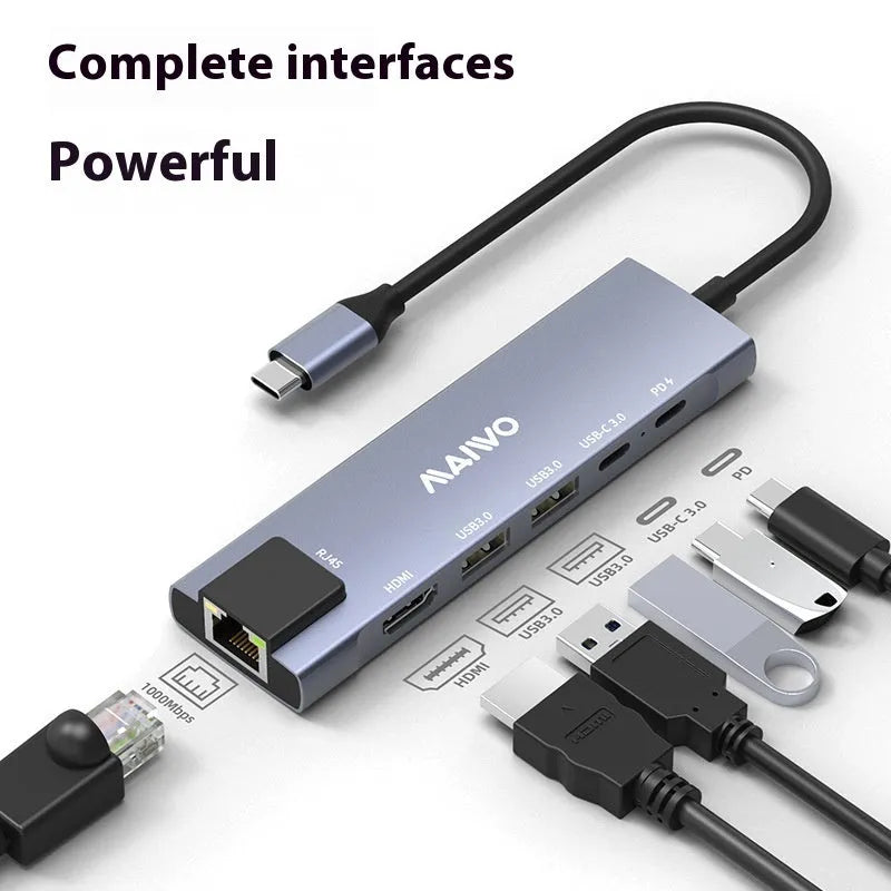 Aluminium Steam Deck docking station with six ports including HDMI, Ethernet, and USB, showing a 15cm cable.
