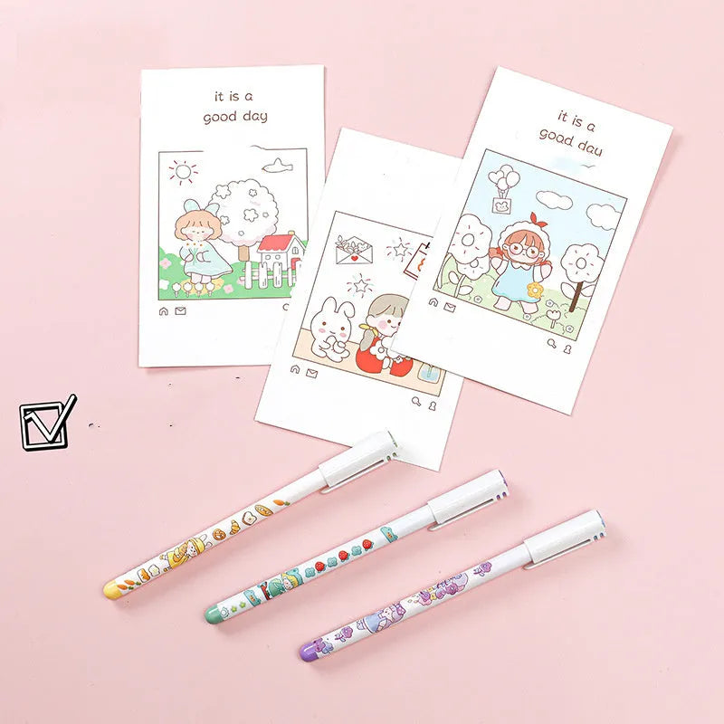 Set of twelve colourful 0.5mm gel pens with plastic bodies for writing and stationery.