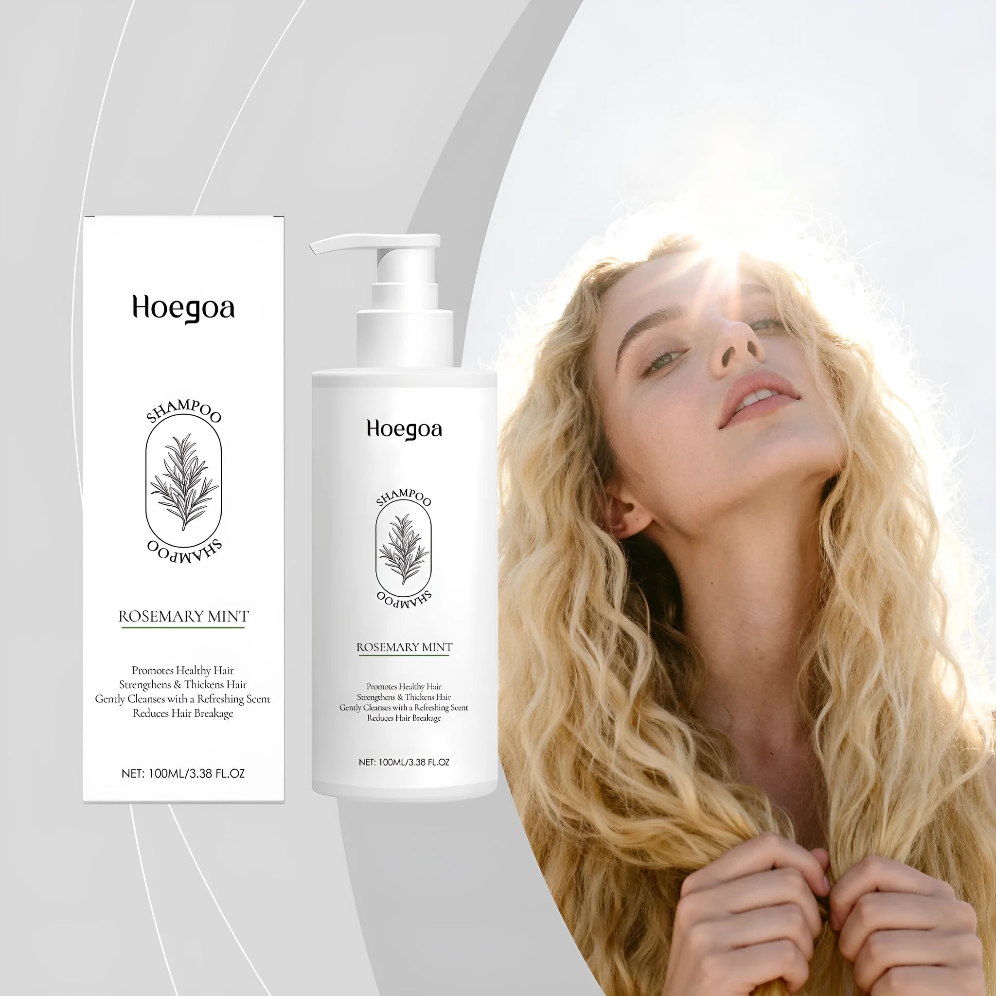 100ml bottle of rosemary mint shampoo with botanical extracts including rosemary, mint, aloe vera, and tea root