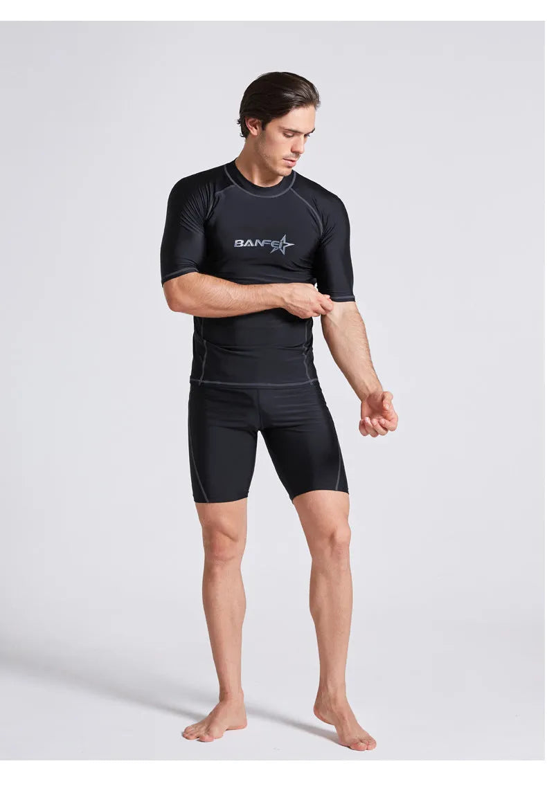 Men's quick-drying half sleeve nylon wetsuit set for swimming and surfing in blue