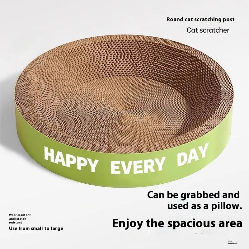 Green round cat nest with integrated scratching board, 55cm in diameter