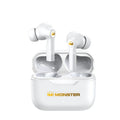 True wireless Bluetooth earbuds in black, white, and blue colours with USB charging cable