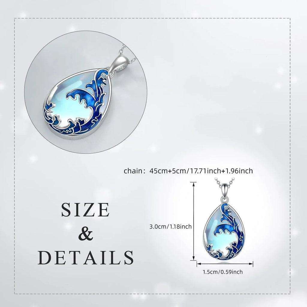 Blue alloy love heart pendant on a women's necklace chain.