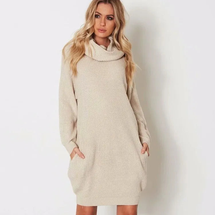 Yellow lapel collar acrylic pullover sweater shown on a model, demonstrating its mid-length loose fit.