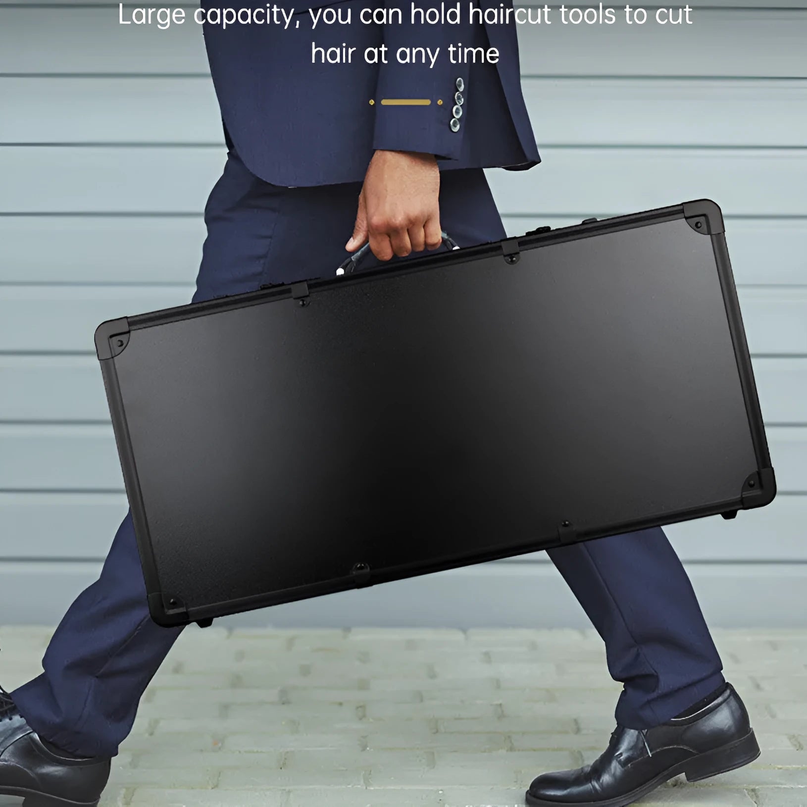 Black PVC hair tools storage suitcase with password lock and metal reinforced corners