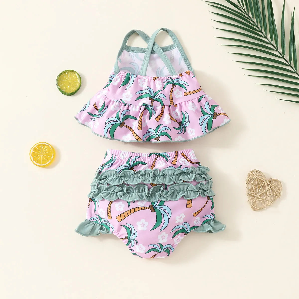 Children's white polyester two-piece swimsuit set with shirt and shorts for beach wear
