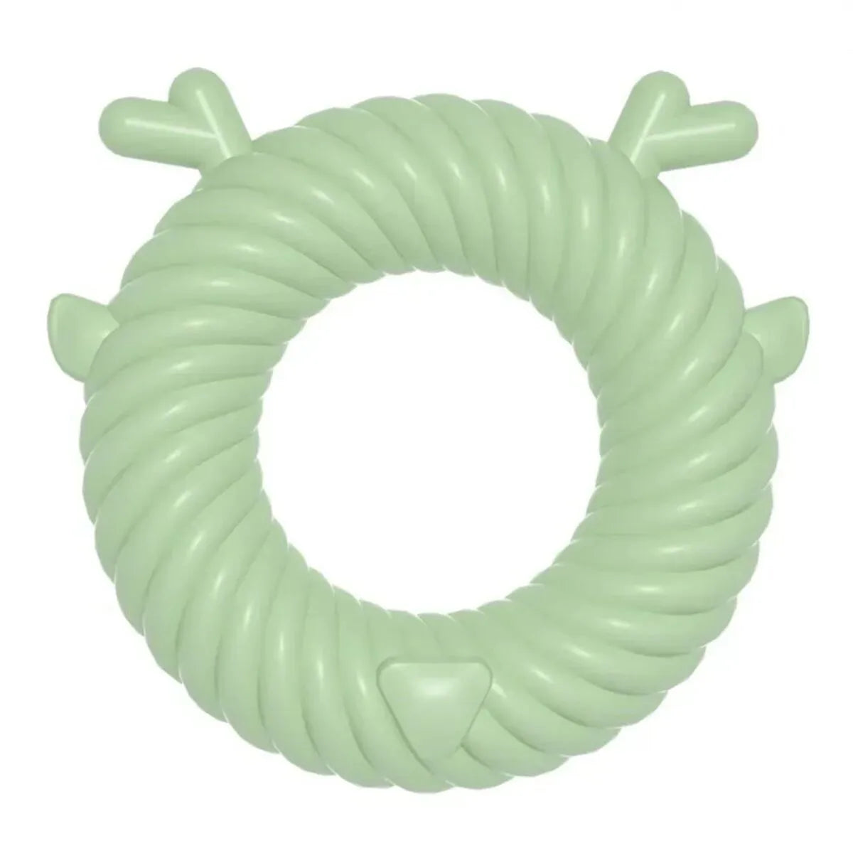 Deer-shaped dog chew toy in light blue with spiral groove teeth cleaning design