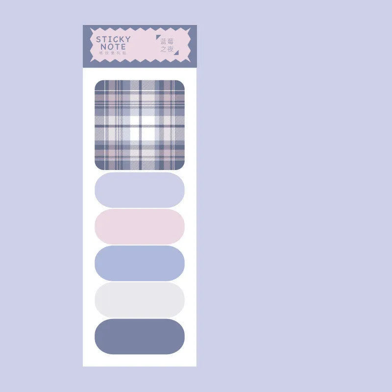 Pack of colourful sticky notes showing eight different colour covers including blue, green, and pink designs.