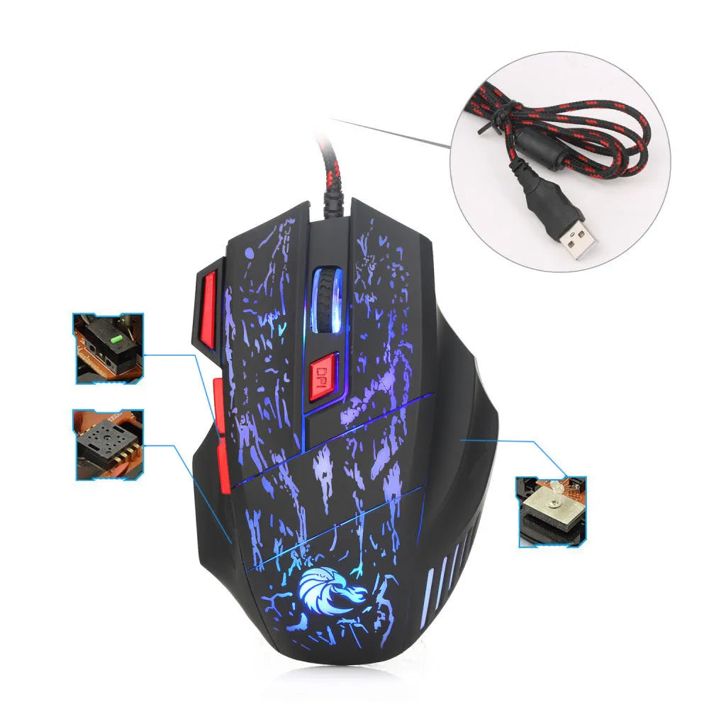 Water Crack H300BK black gaming mouse with RGB lighting effects and USB cable