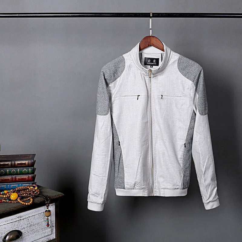 Men's thin cotton linen jacket in heather gray, available in sizes from M to 6XL for casual wear.