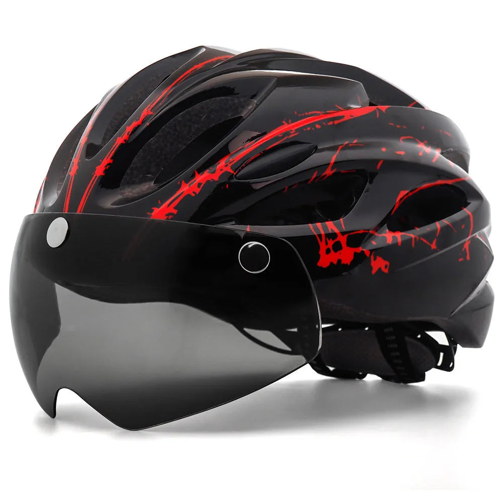 Adult bicycle helmet with integrated LED lights in L size 57-62cm showing EPS PC construction