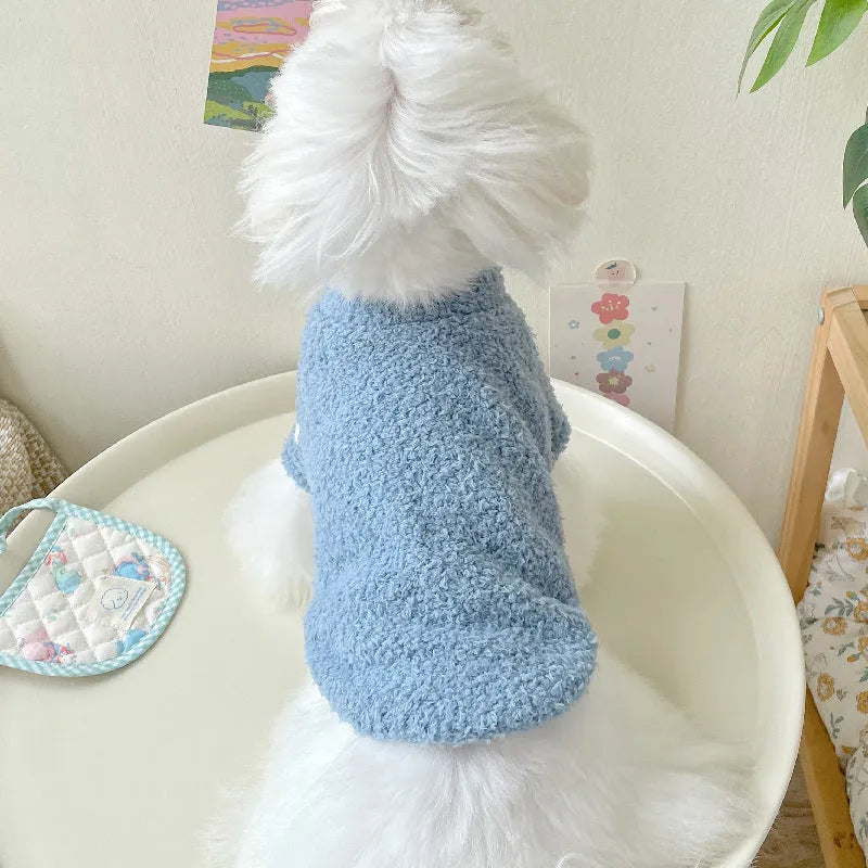 Brown double-sided cloud velvet dog jacket showing thickened polyester construction for pet warmth