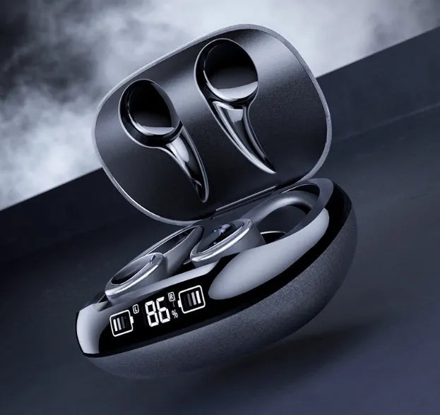 Black and silver true wireless Bluetooth headphones with charging case for gaming sports running