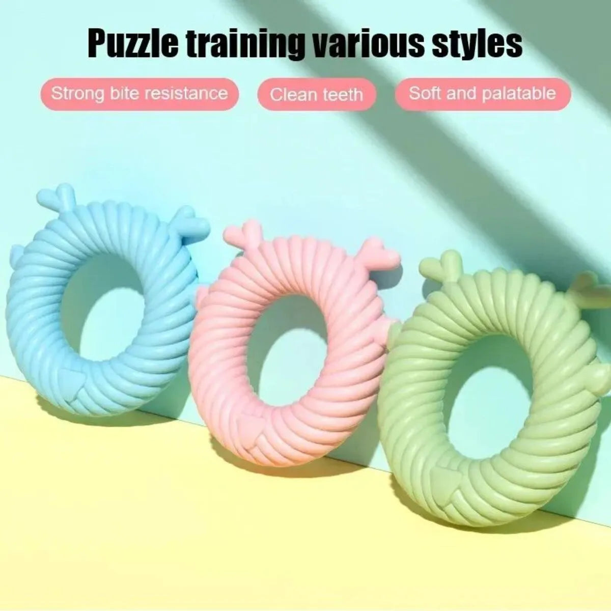 Deer-shaped dog chew toy in light blue with spiral groove teeth cleaning design
