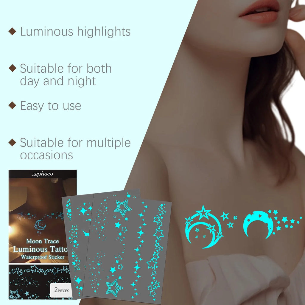 Luminous tattoo stickers for party balloons with glow-in-the-dark design and water-based tattoo paste tube