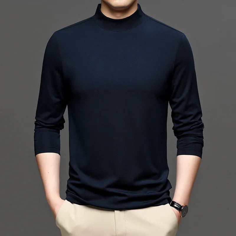 Men's half-high collar long sleeve modal undershirt in solid colour, available in black, white and other shades