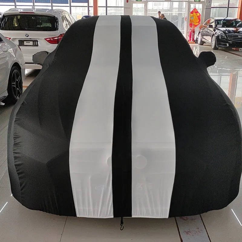 Elastic silk polyester car cover for a Ford Mustang in a choice of six colours.