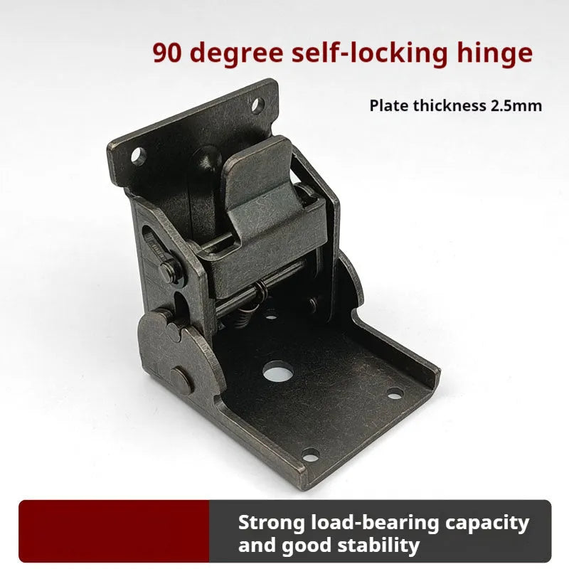A zinc alloy furniture folding hinge with a 0-90 degree adjustment range in an electroplated finish.