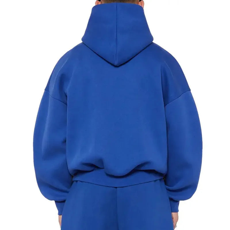Men's solid colour fleece-lined cotton hoodie sweatshirt with a wool lining, shown in grey.