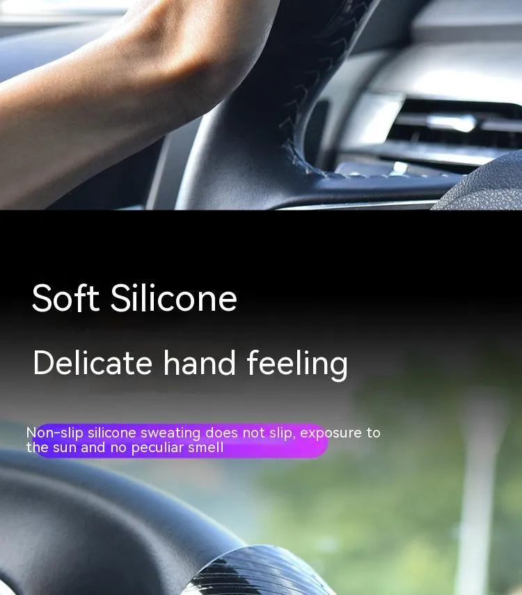 Black and blue silicone steering wheel assist ball showing round design for single-handed steering control.