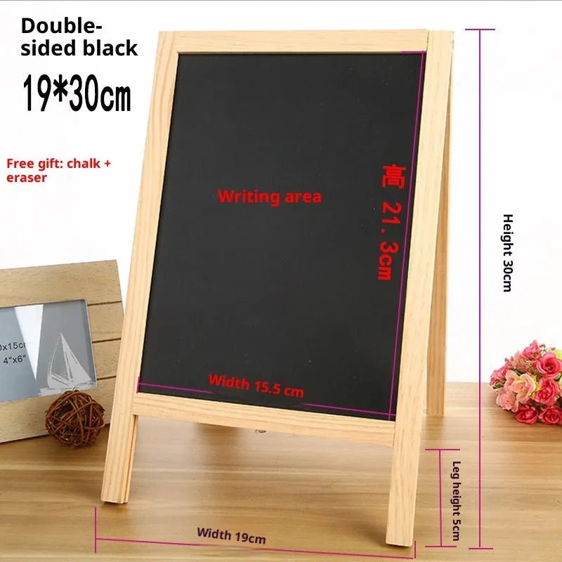 A-shaped double-sided wooden easel blackboard 20x30cm on countertop
