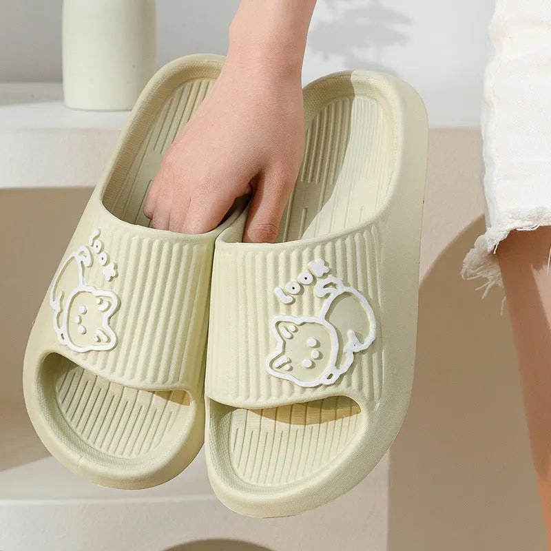 Cat-shaped thick platform EVA slippers in various colours on a non-slip sole