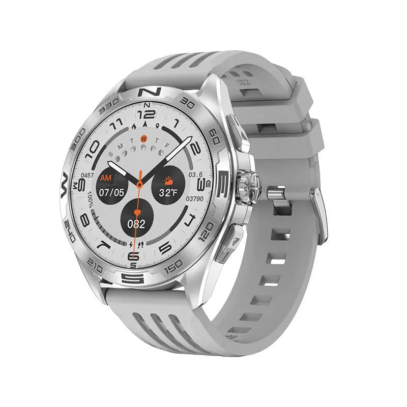 Black smartwatch with health metrics displayed on screen, showing heart rate and blood oxygen readings.