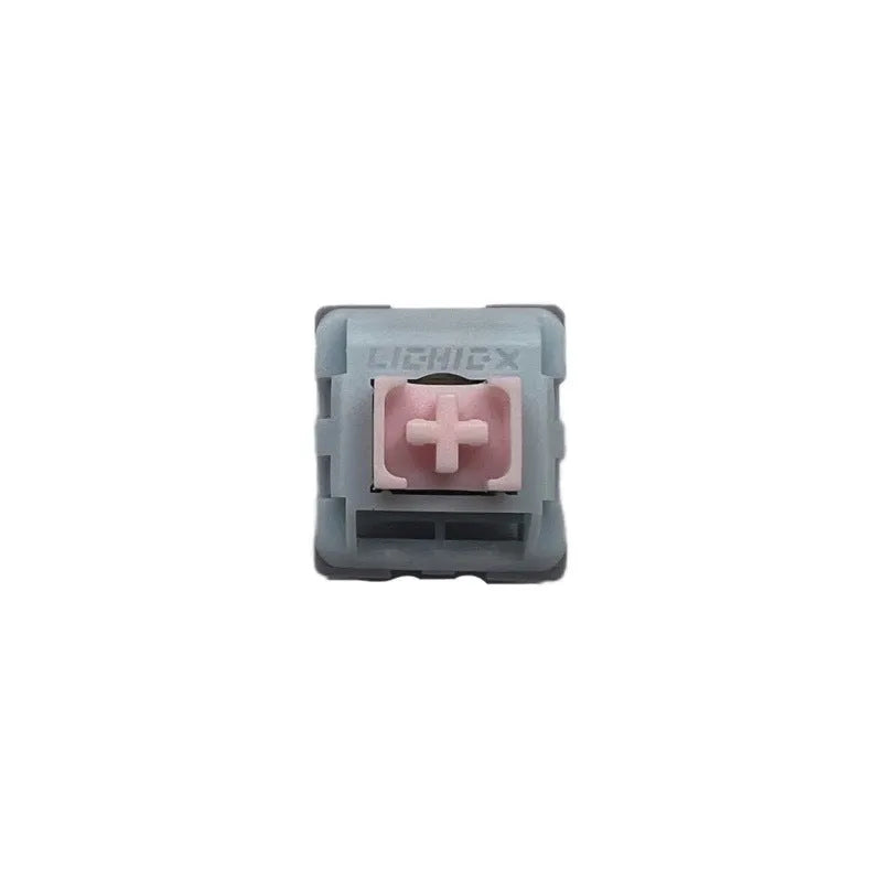 Four Dew Axis-4 colour custom mechanical keyboard switch bottom housings with visible spring and shaft core.