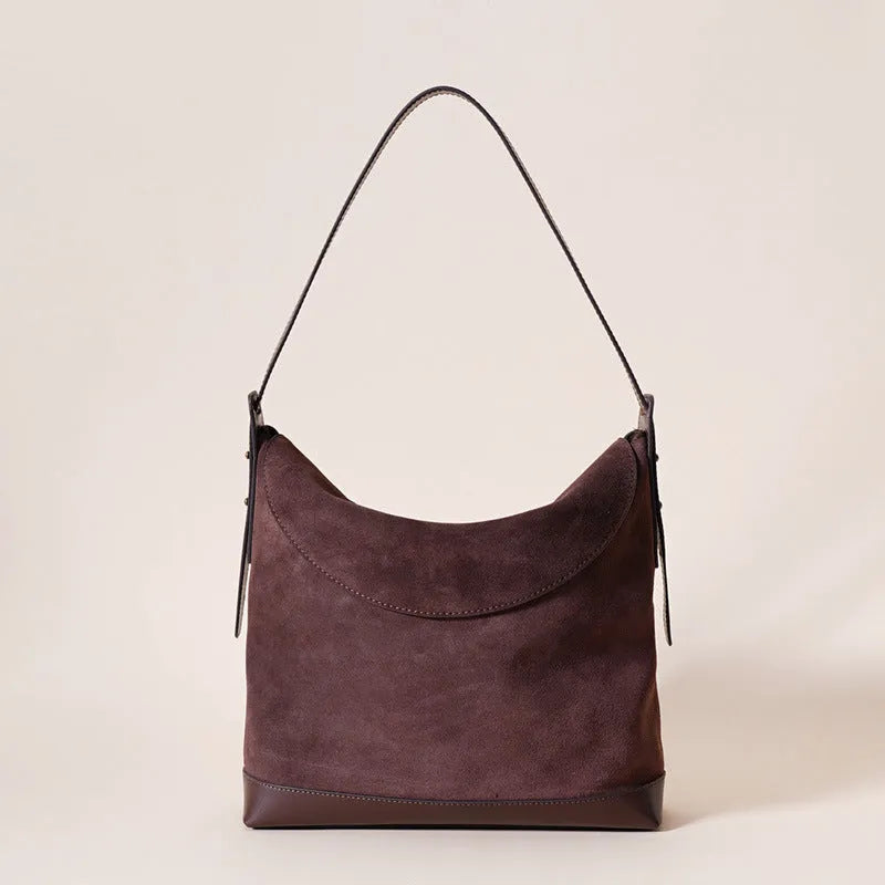 Women's genuine leather shoulder underarm bag in square vertical clamshell design with internal compartments