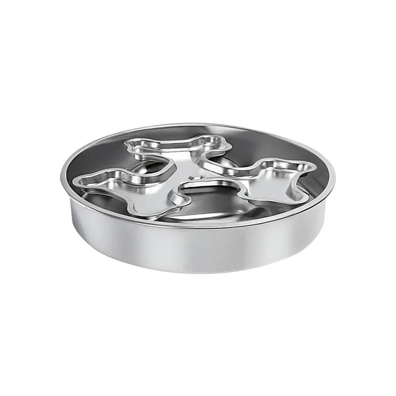 304 stainless steel rotating slow-feeding pet bowl with bone design for anti-choking use